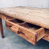 French Country Design Pine Dining Table with Drawer, France, 1930s