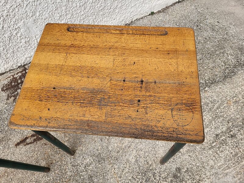 Pair of desks desks school 1960 in metal and oak