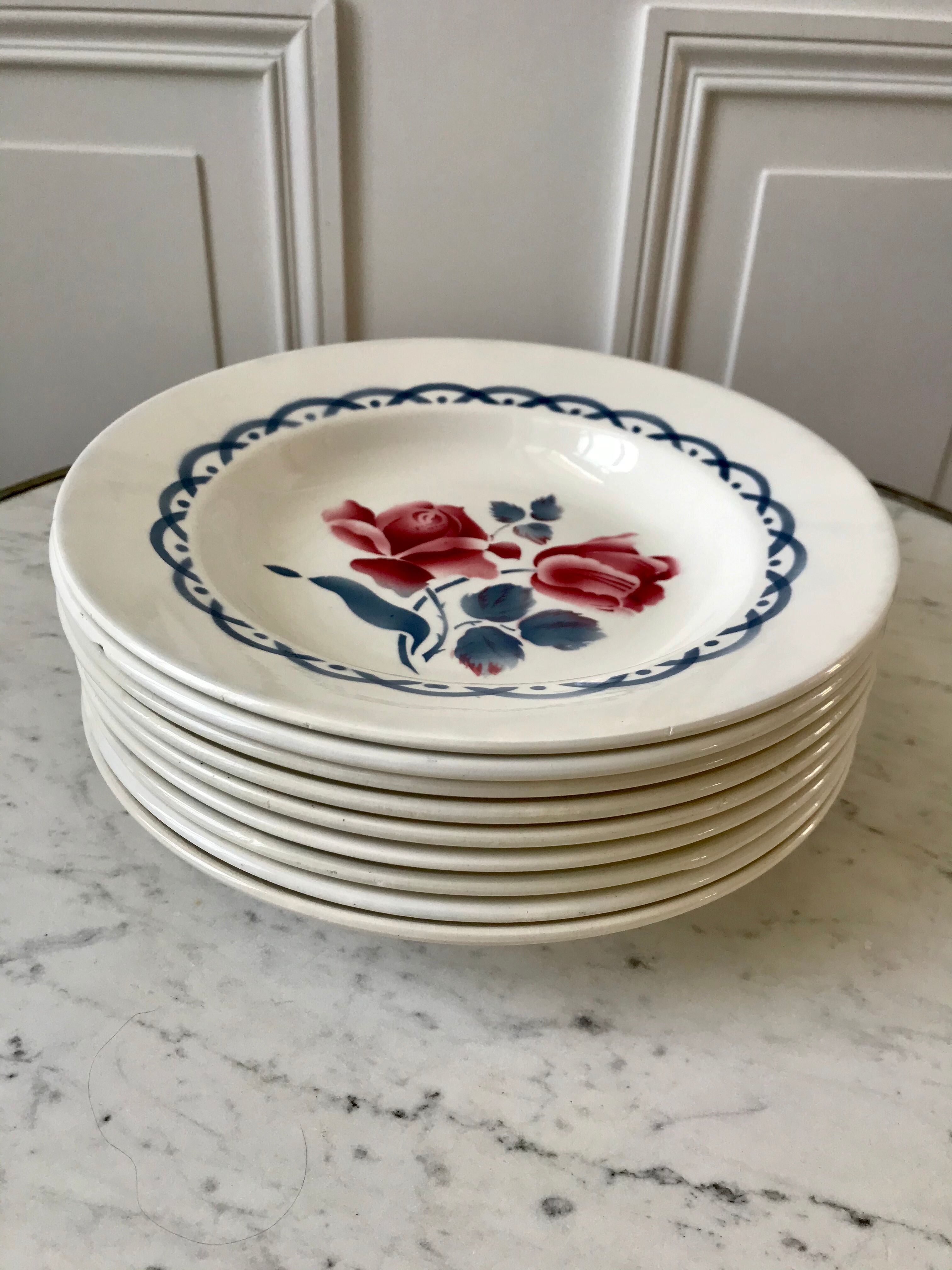 Set of 9 hollow plates Digoin Sarreguemines model "Cannes"