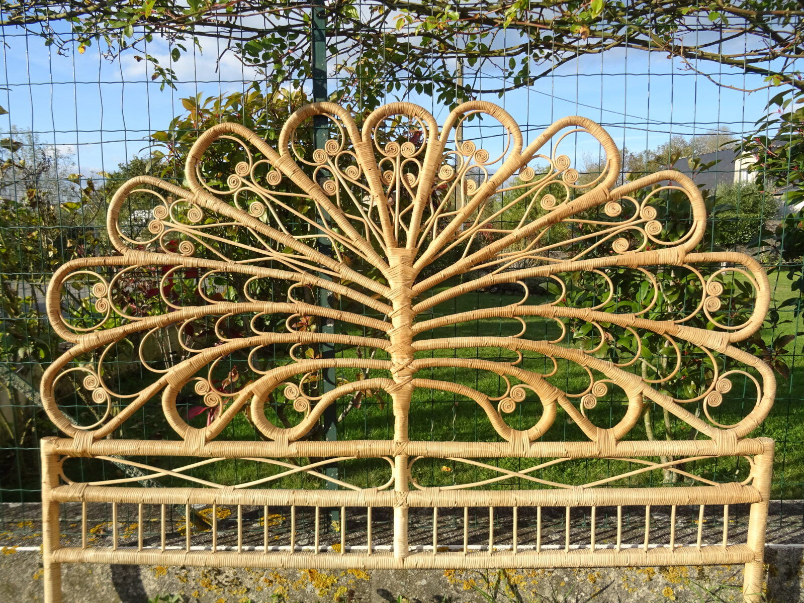 Peacock double rattan headboard