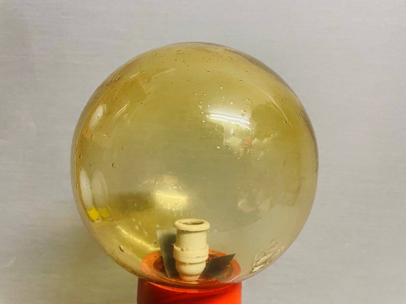 Portuguese Orange Wood & Amber Seeded Glass Table Lamp