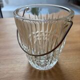 Glass ice bucket, stainless steel handle