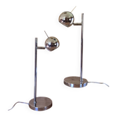 Set of 2 vintage 1970s chrome steel eye ball lamps.