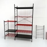 Postmodern black and red modular shelving unit, 1980