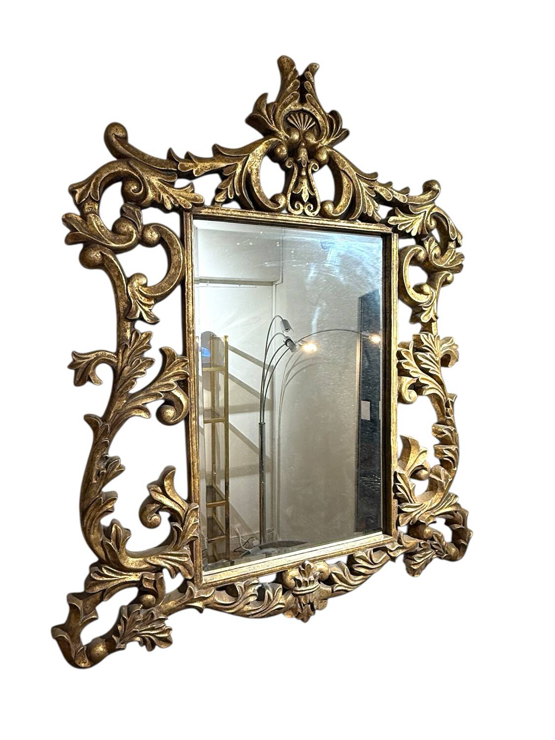 Gold wooden wall mirror with floral decoration