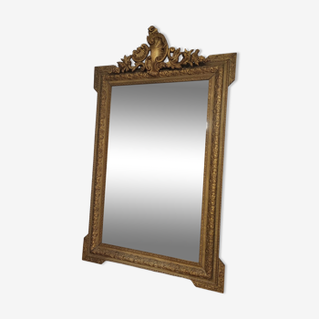 Miroir doré antique fronton coquille, 130x80 cm