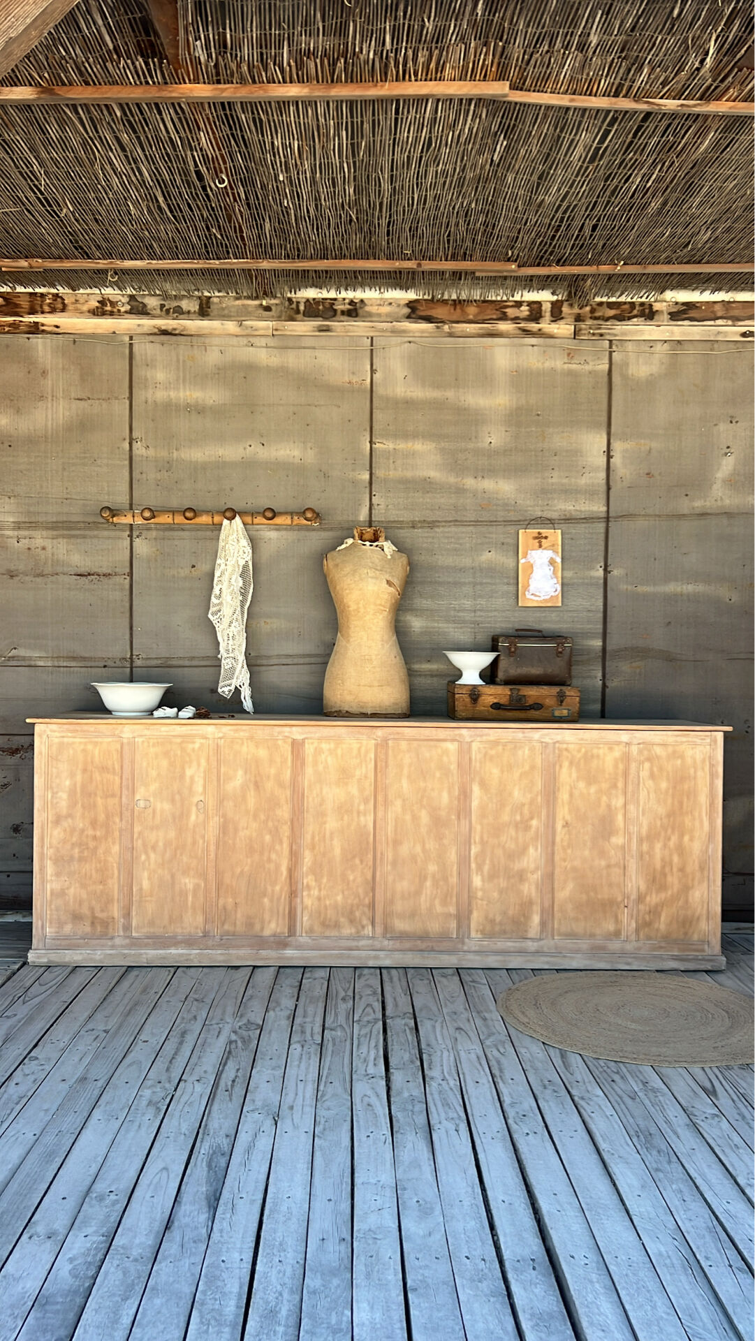Raw wood sliding door counter