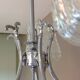 Five-spoke chandelier in chrome-plated metal and structured/vintage glass 60s-70s