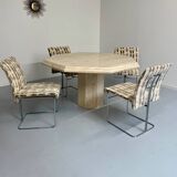Table de repas en travertin épais design italien des années 70 vintage