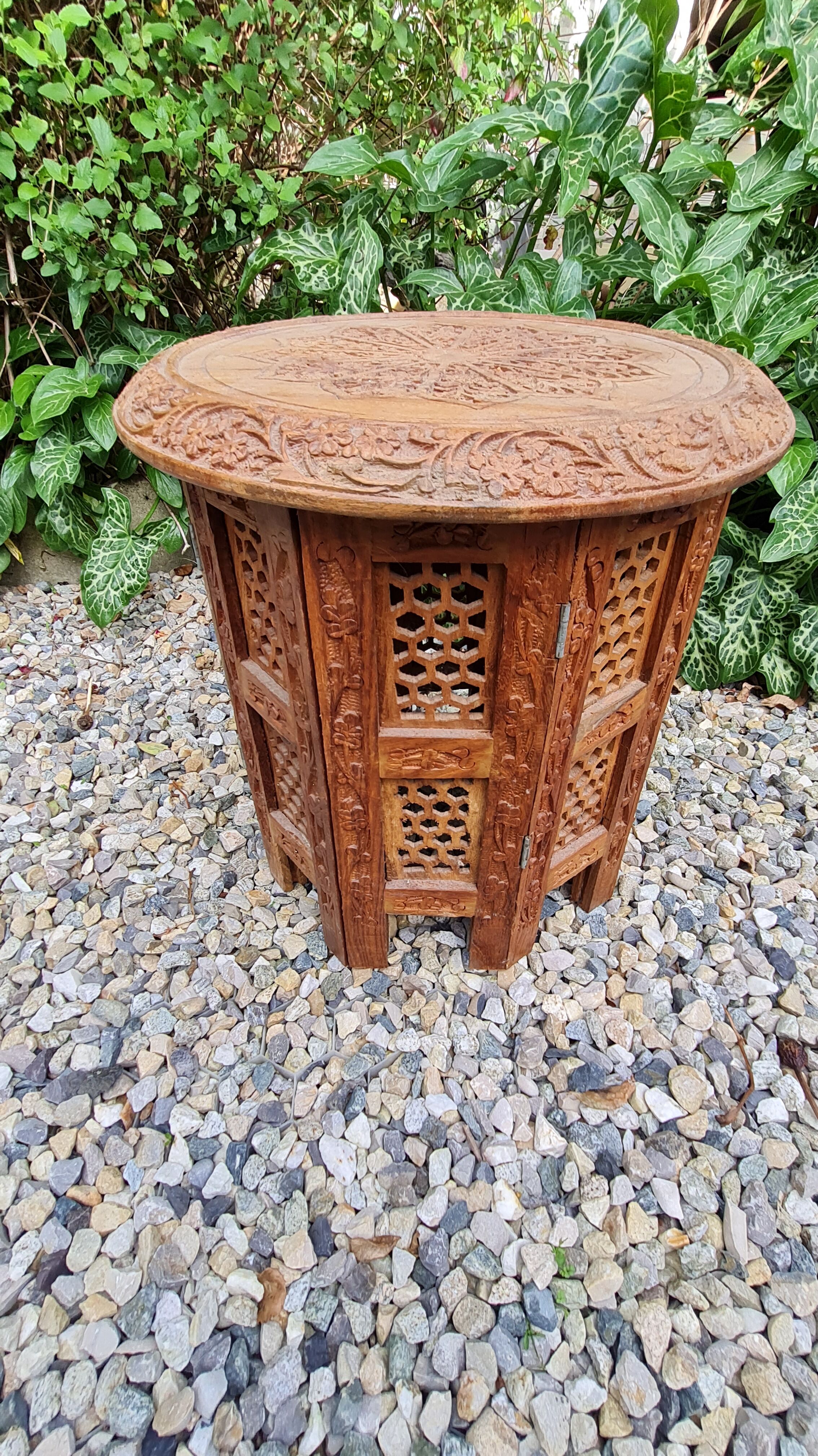 Folding wooden side table