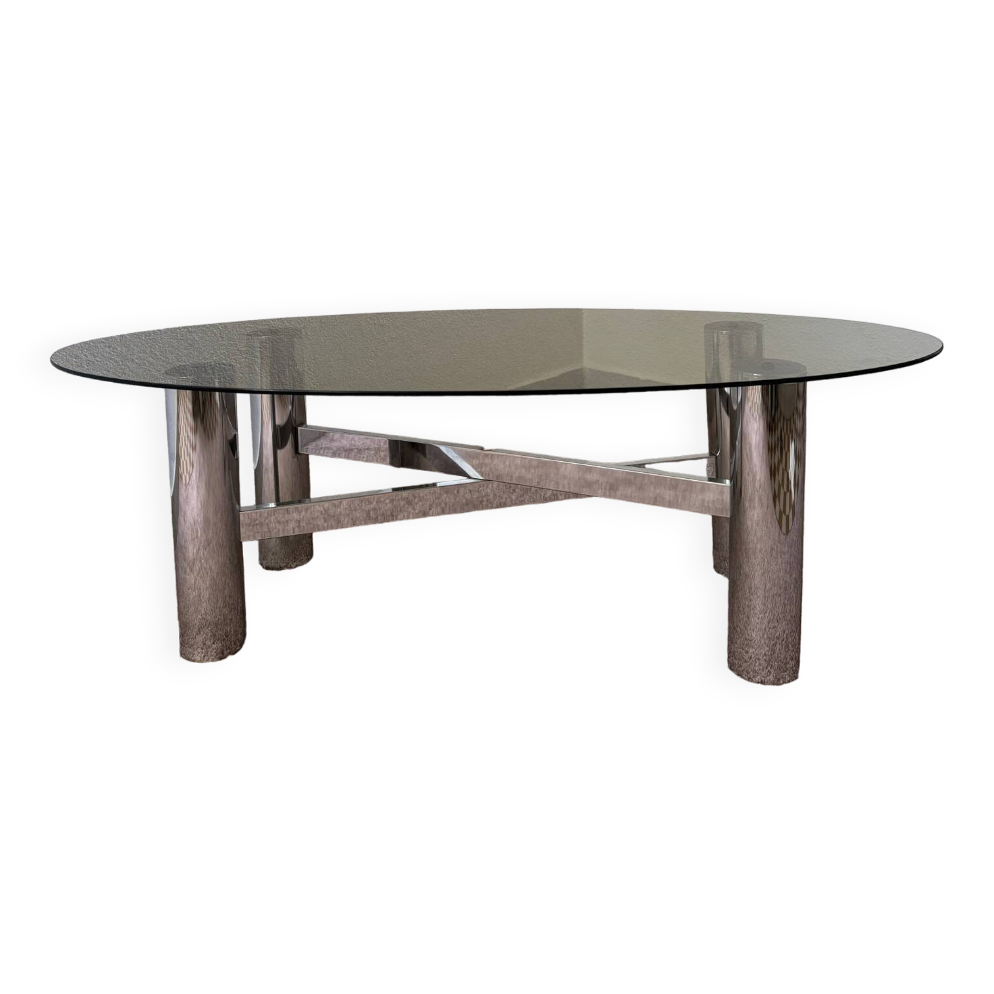 Table basse métal chromé verre fumé années 70