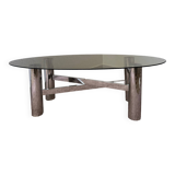Chrome metal coffee table with smoked glass from the 70s