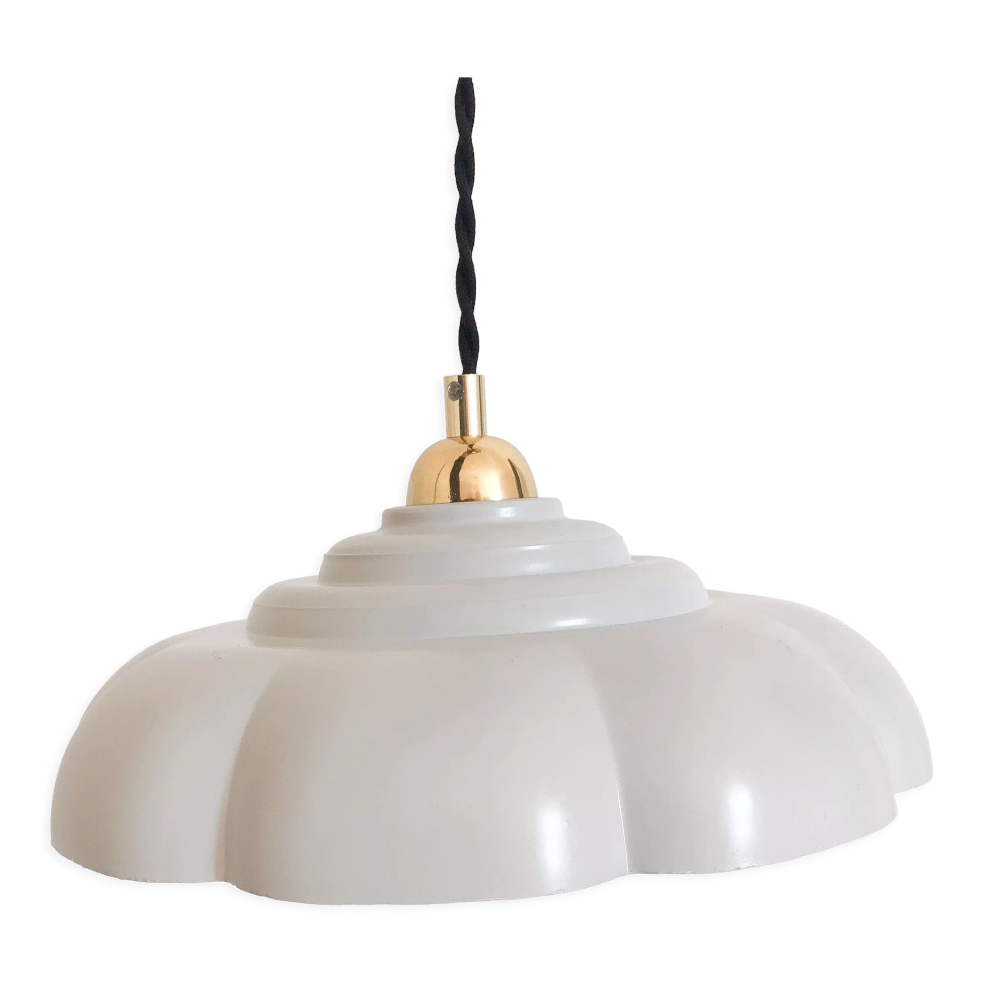 Suspension abat jour vintage gris perle