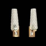 Pair of vintage wall sconces in molded glass and gilded brass