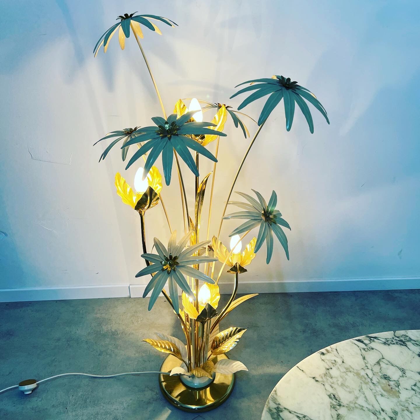 Floor lamp flower metal Design Hans Kögl Scandinavian vintage 5 burners