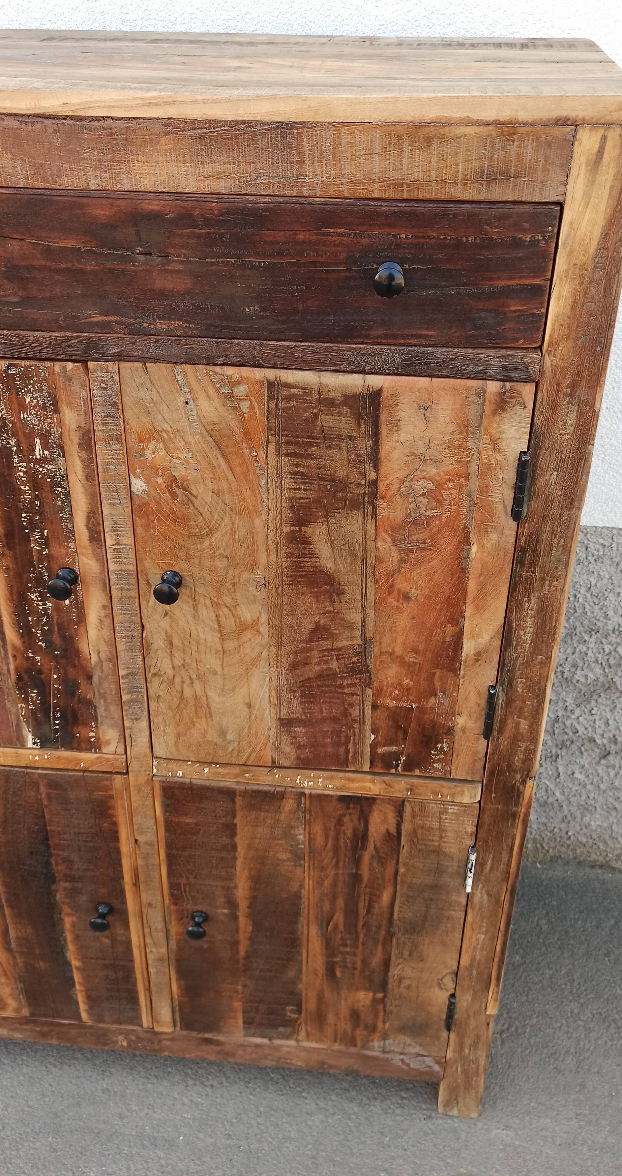 Antique wooden cabinet with 4 doors and 1 drawer