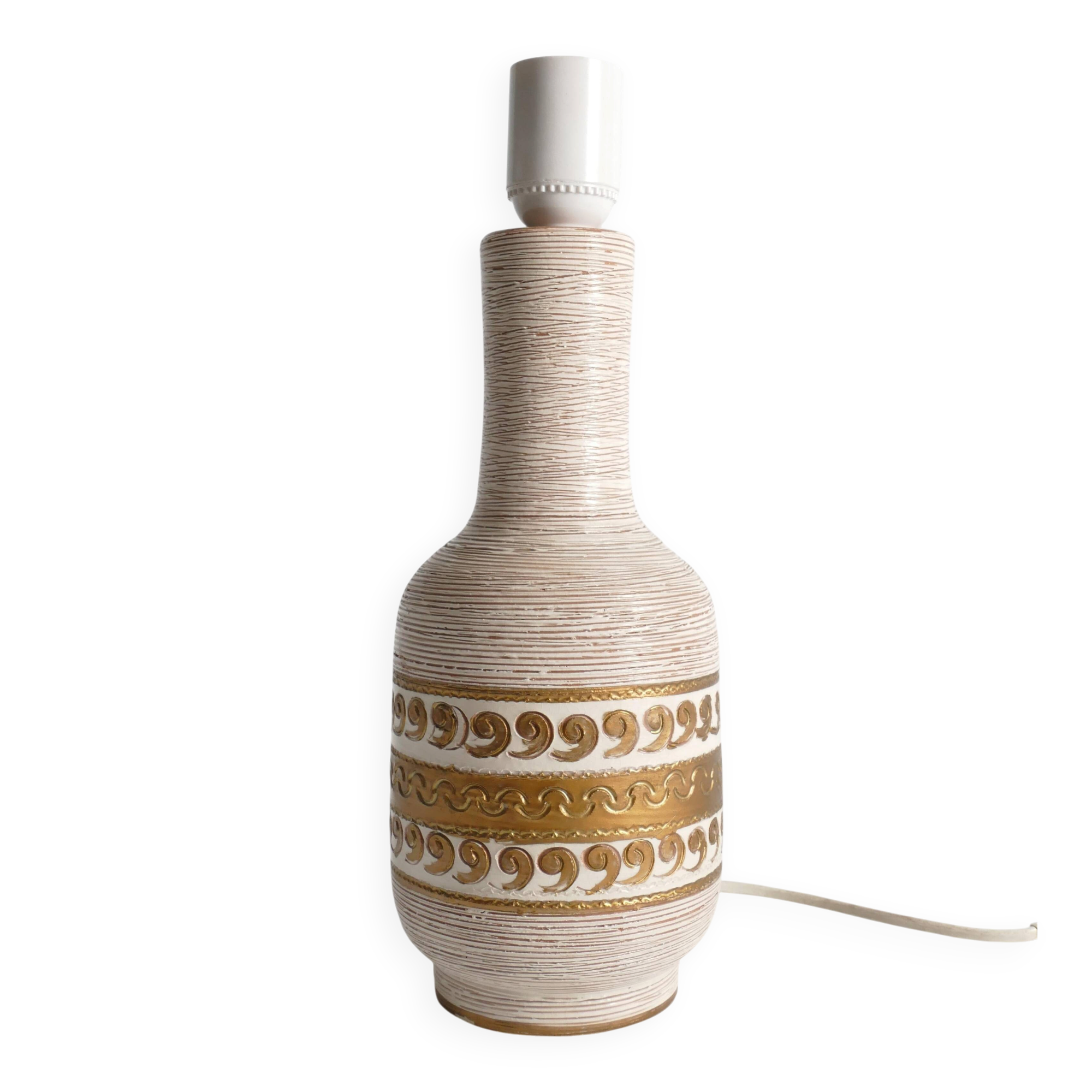 White and Gold Ceramic Table Lamp by Fratelli Fanciulacci, Italy 1970's