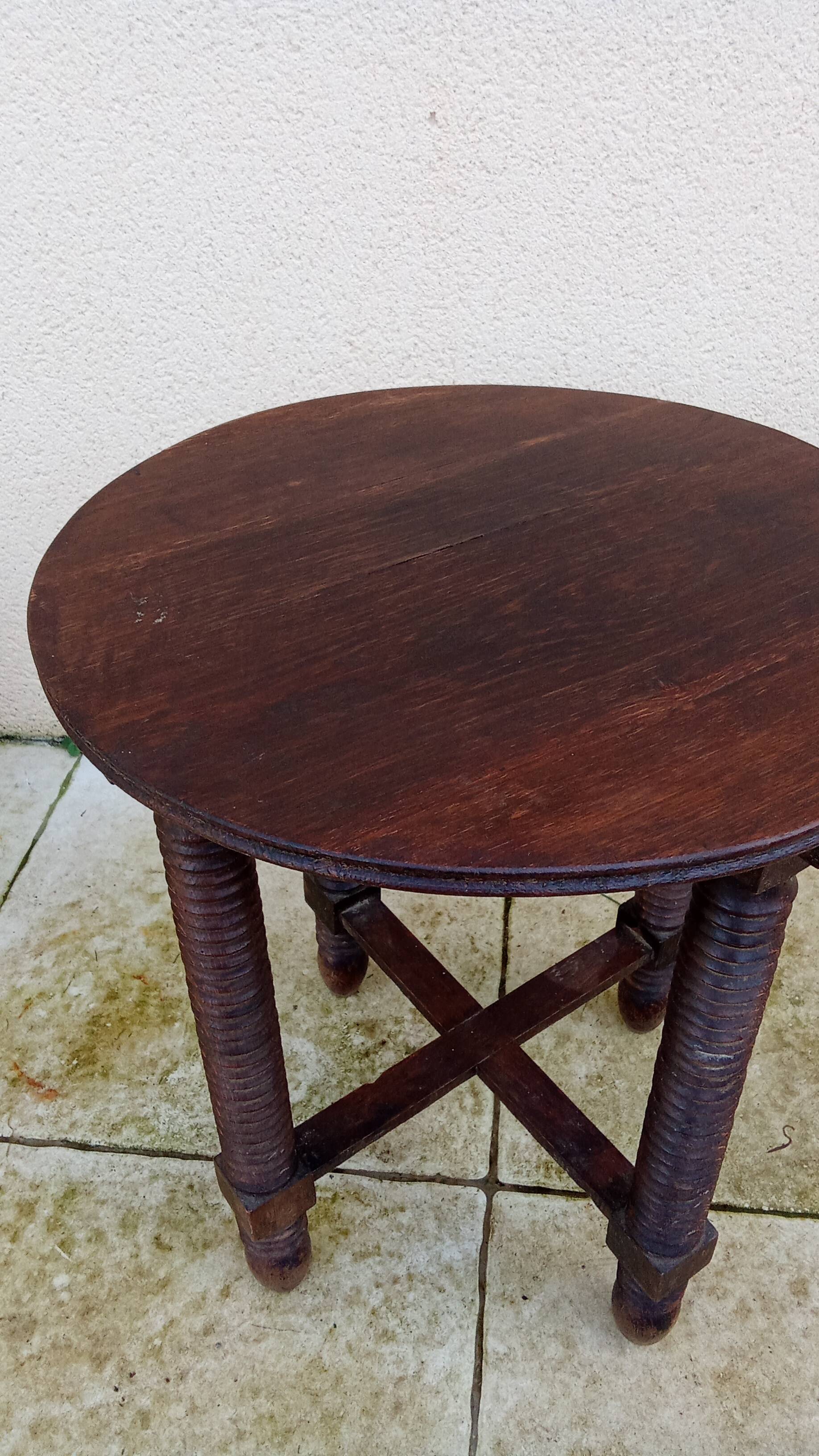 Old small round side table in Dudouyt style