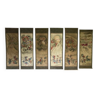 Set of 6 Great Kakemonos Japanese Mythology - 19th Century Japan 1800 Edo