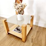 Table d’appoint vintage en bois et verre poli