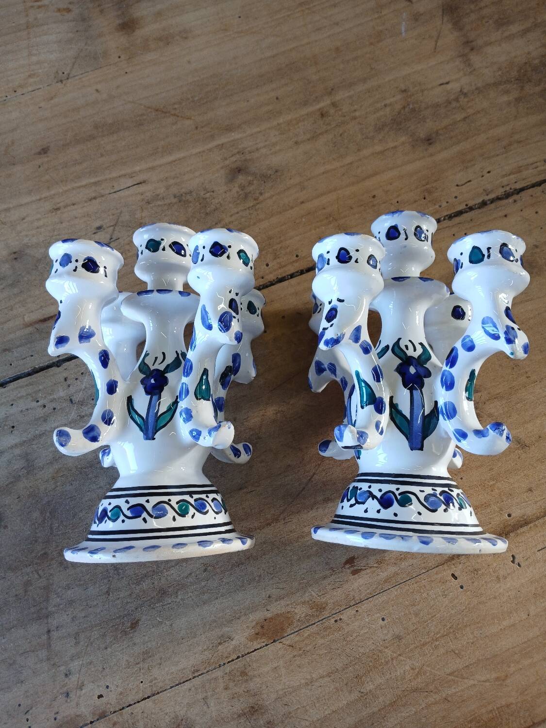 Pair of Tunisian ceramic candlesticks