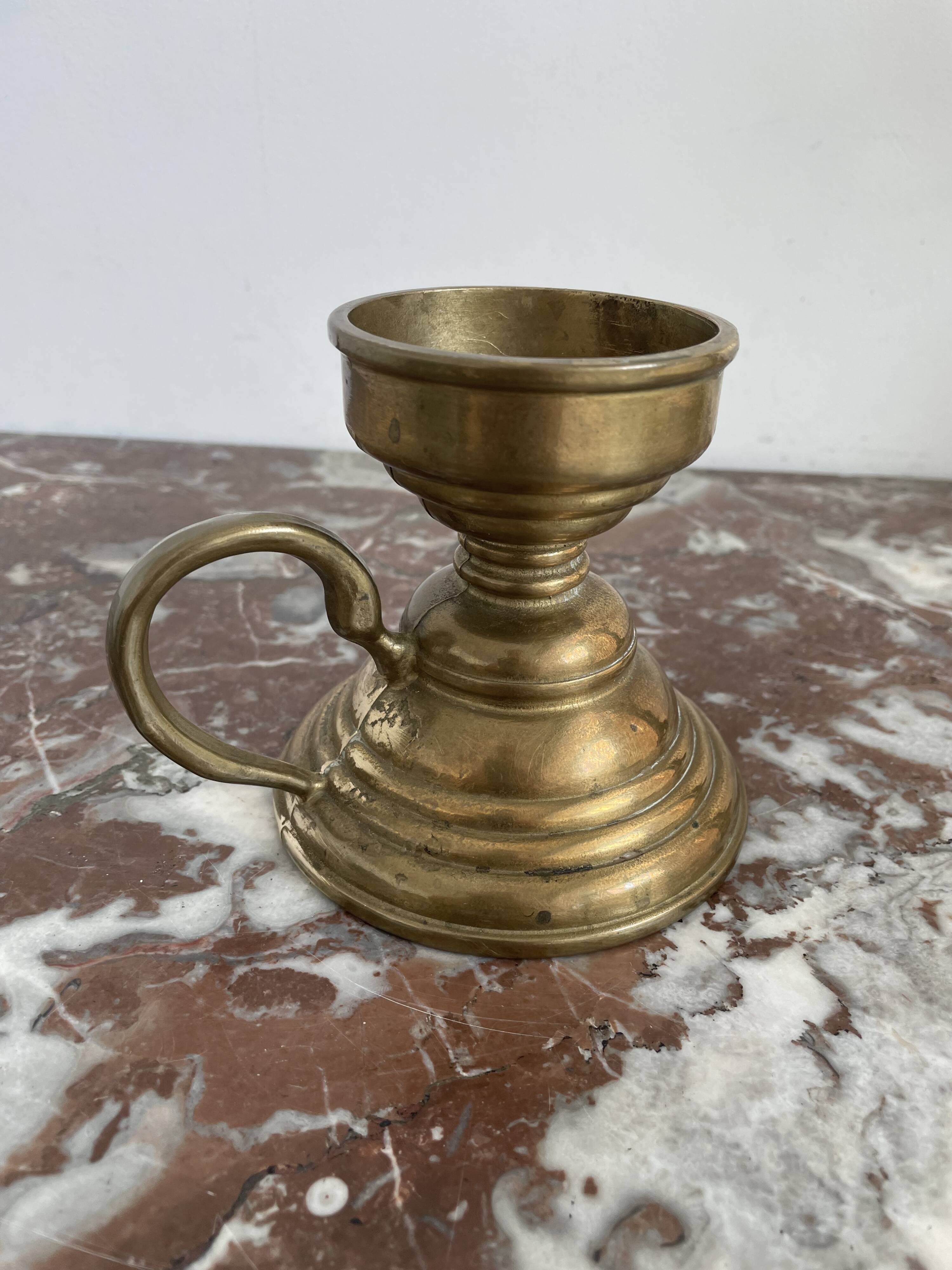 Hand candle holder, cellar rat, brass, gilded, gold, handle, 1950s, decoration, chic, decor, room