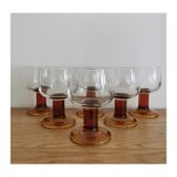 Set of 6 stemmed glasses 70's