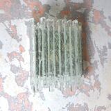 Vesta wall light in striped raw crystal with satin stainless steel support by Albano Poli for Poliarte.
