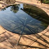 Chrome table and smoked glass