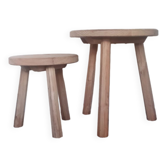 Set of tripod side tables in wood