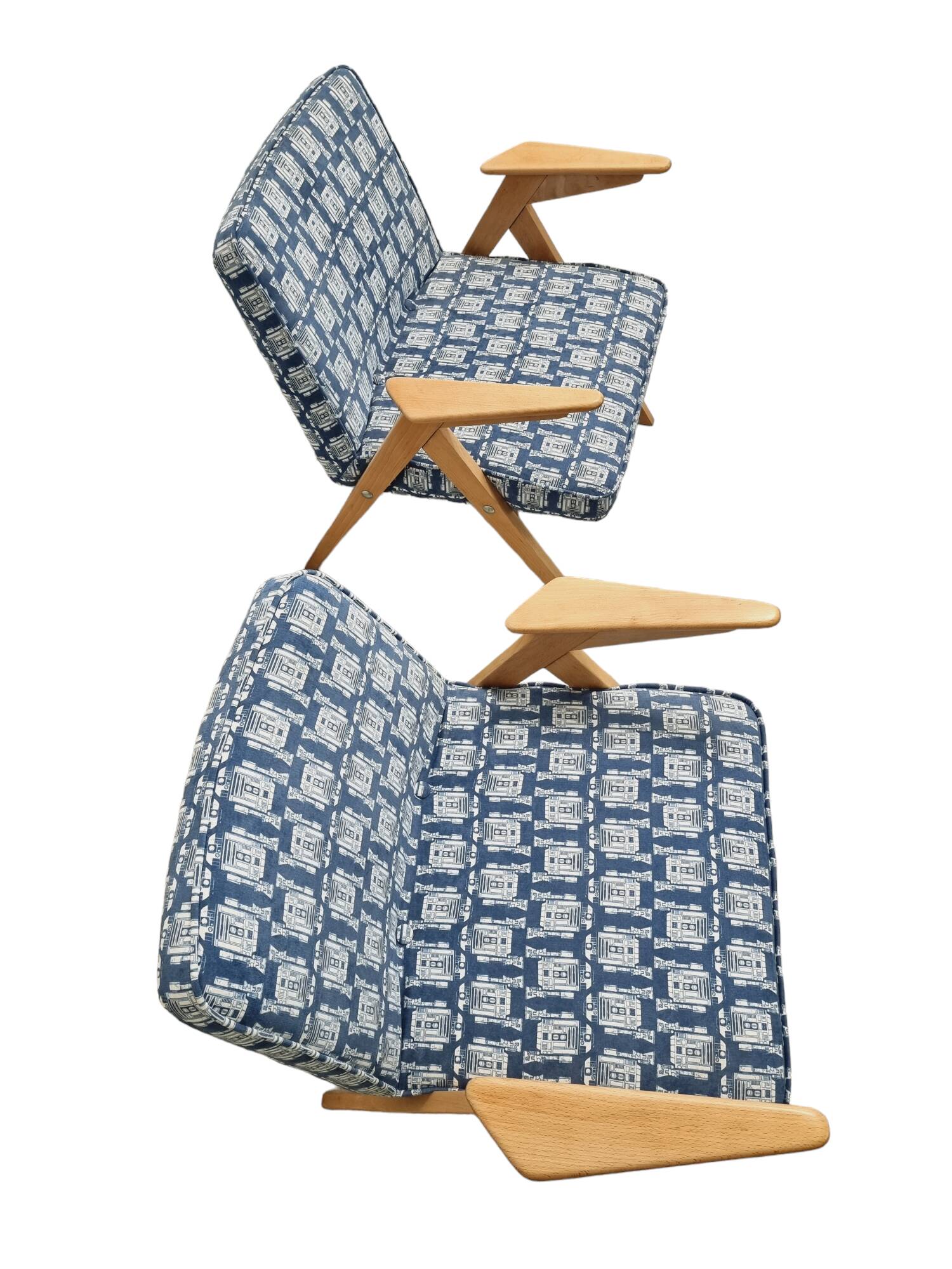 Pair of Mid-century modern "Bunny" armchairs with footstool, J. Chierowski, 1970's, Polish