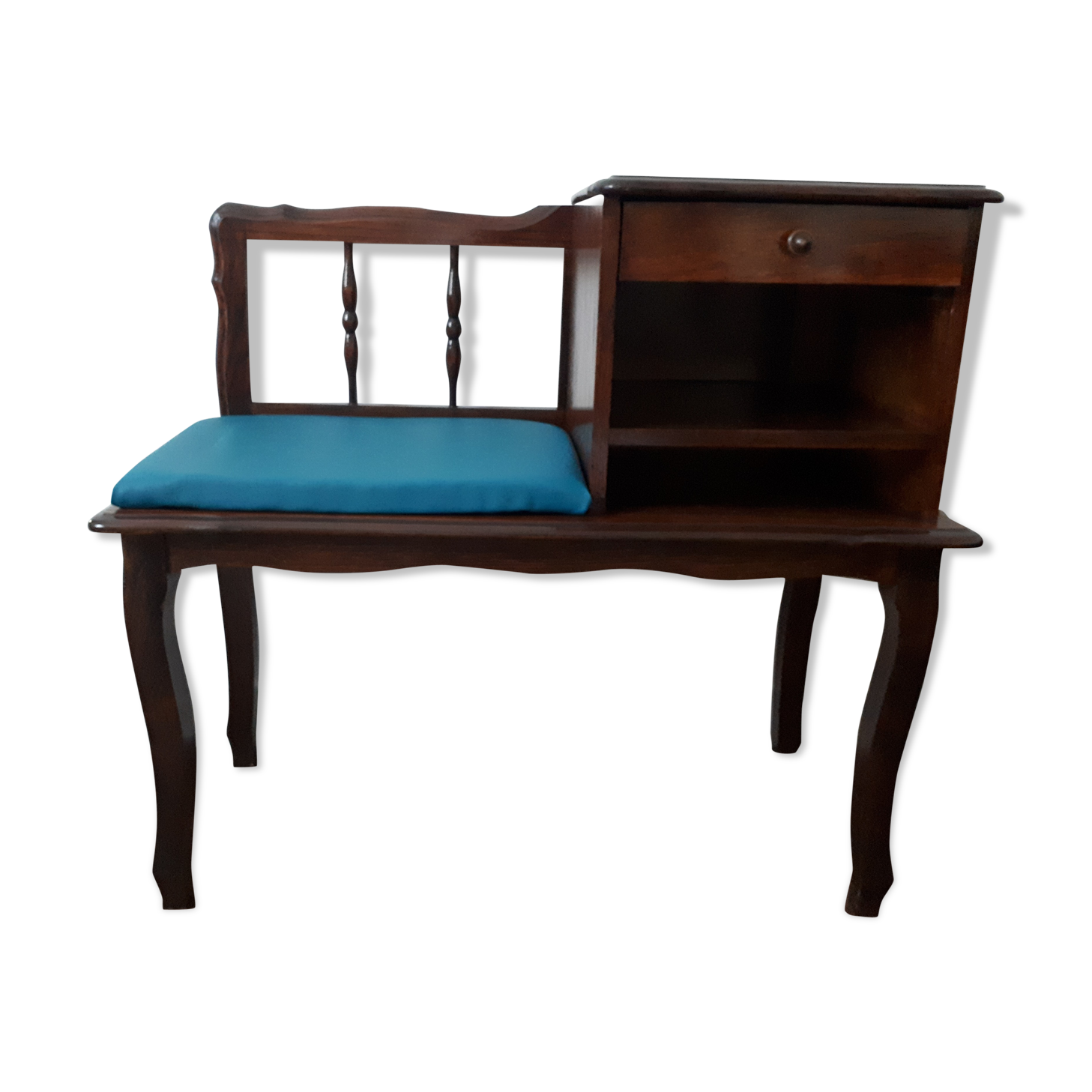Bench bench phone bench in solid wood (60/70). Brown/blue