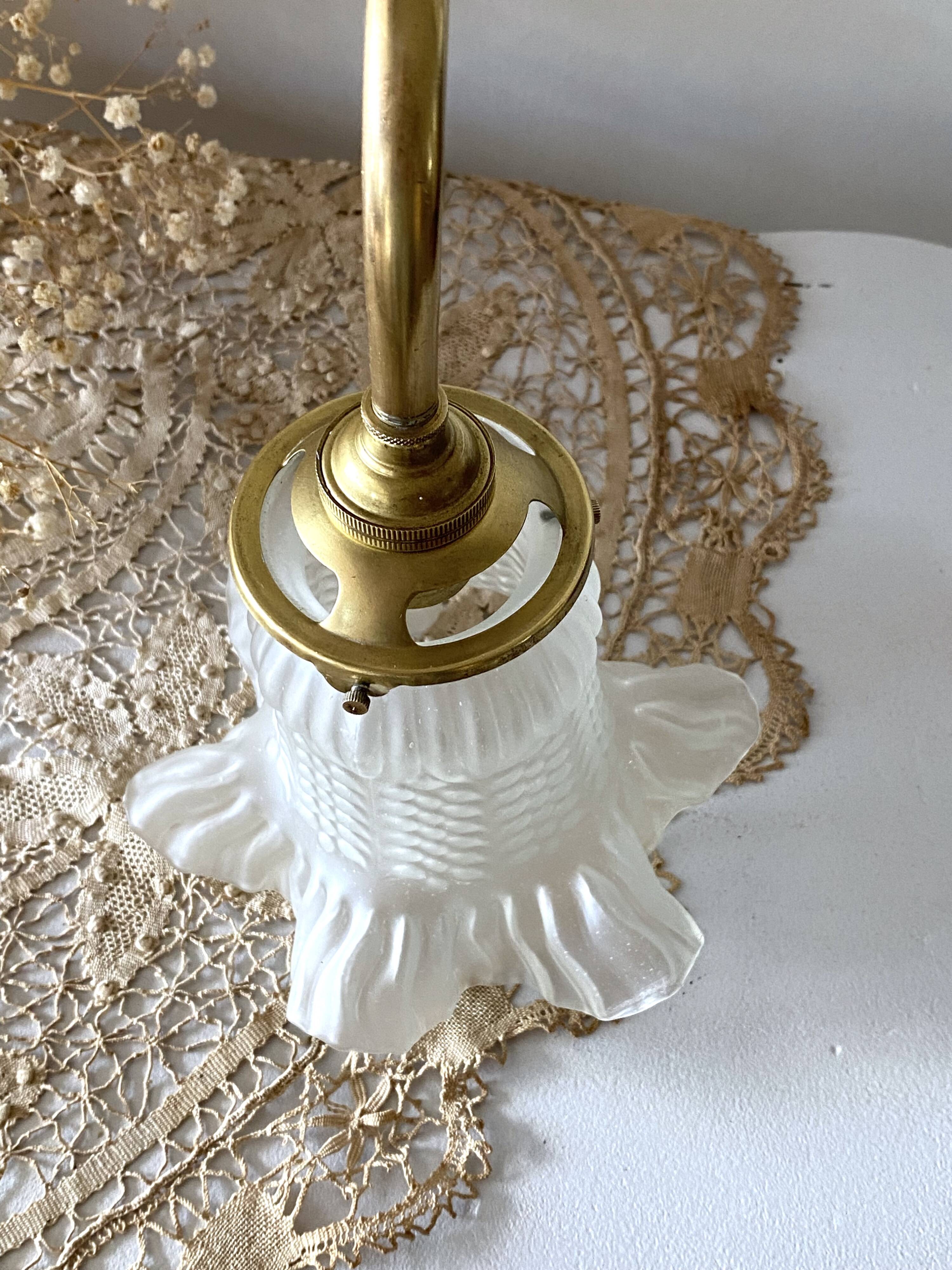 Tulip-shaped swan neck wall light in brass