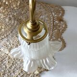 Tulip-shaped swan neck wall light in brass