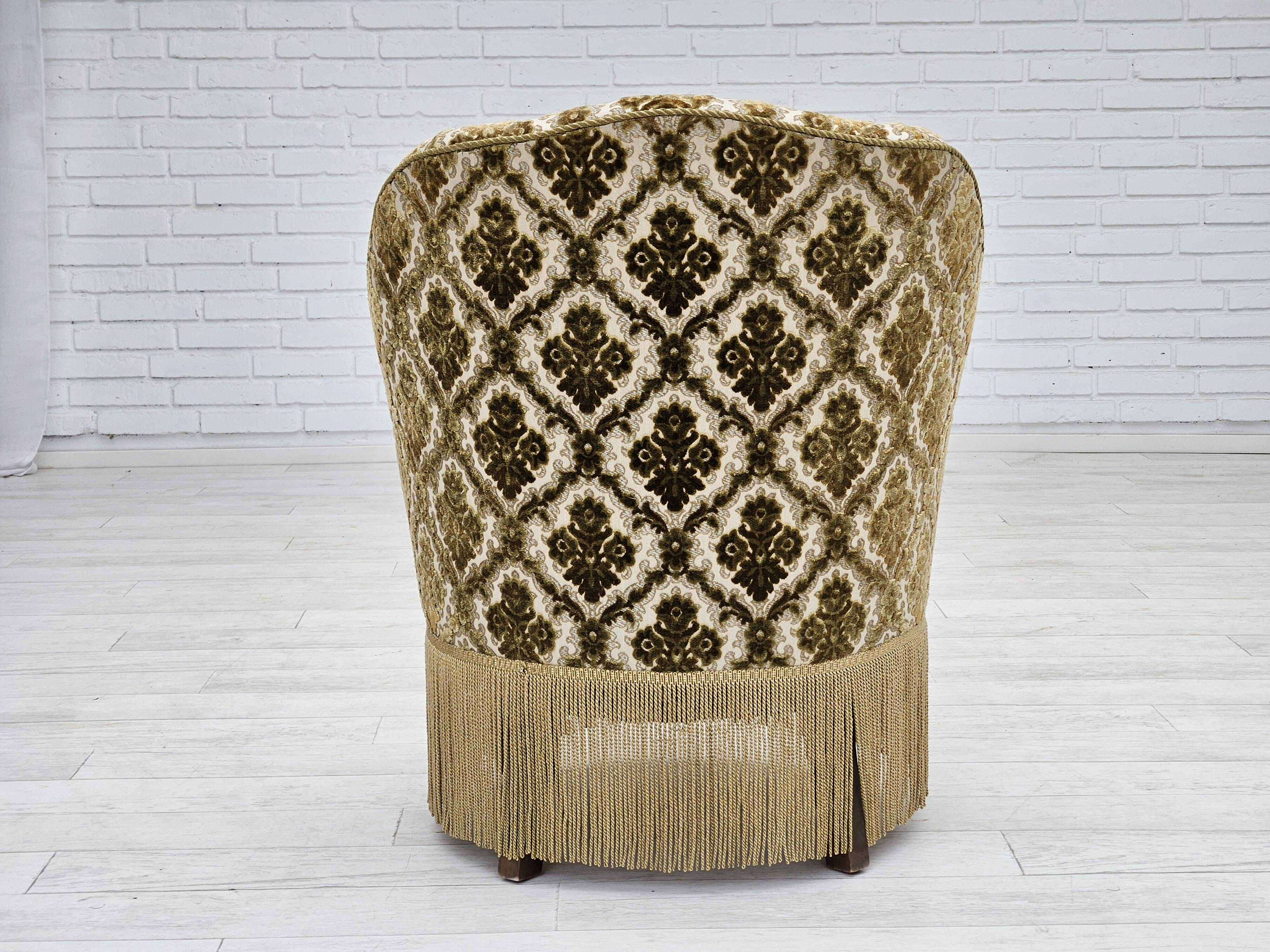 1950s, Danish easy chair, furniture velour, ash wood legs.