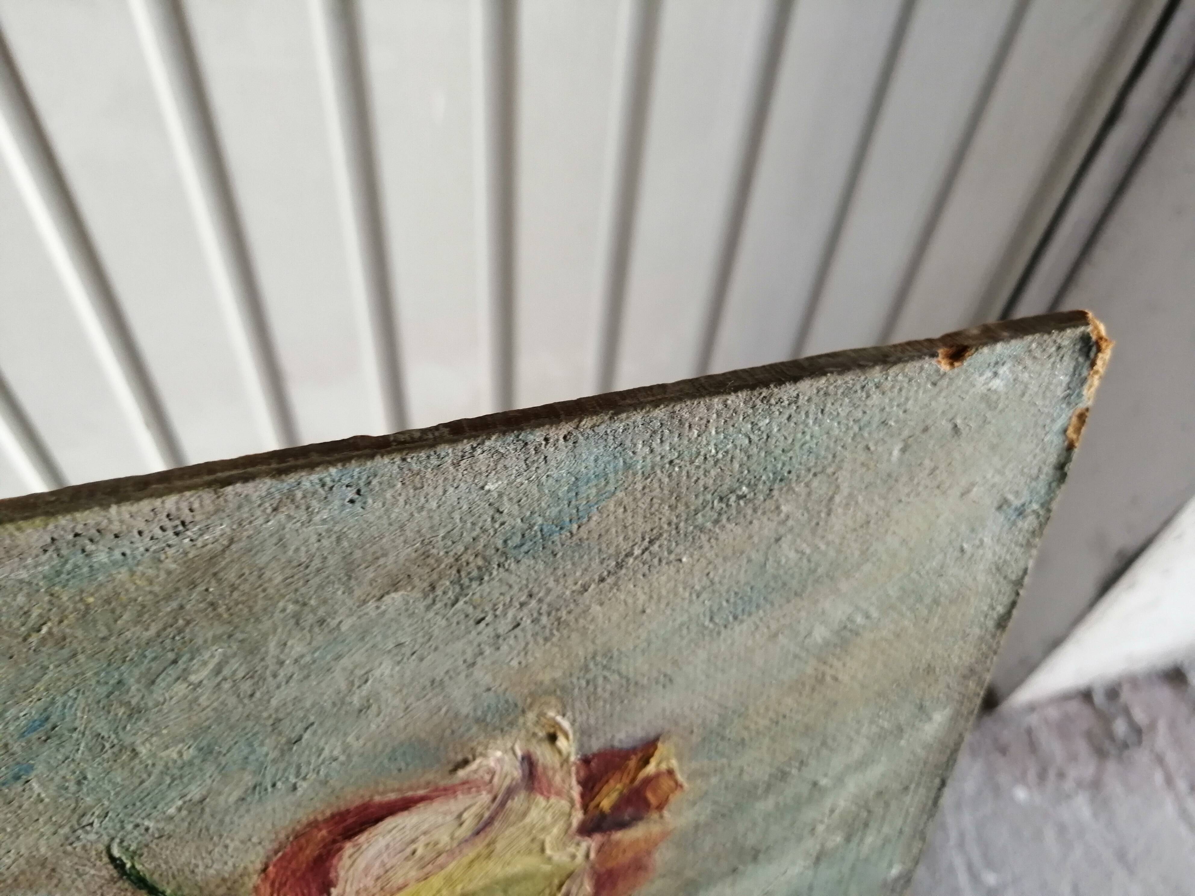 Oil on still life panel with roses