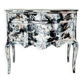 Baroque Abstract Painted Commode in Black and White by Felix Bachmann, 2024