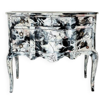 Baroque Abstract Painted Commode in Black and White by Felix Bachmann, 2024