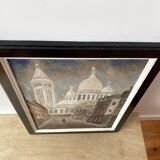 Oil on panel representing Montmartre and the Sacré Coeur, painting of a vintage view of Paris