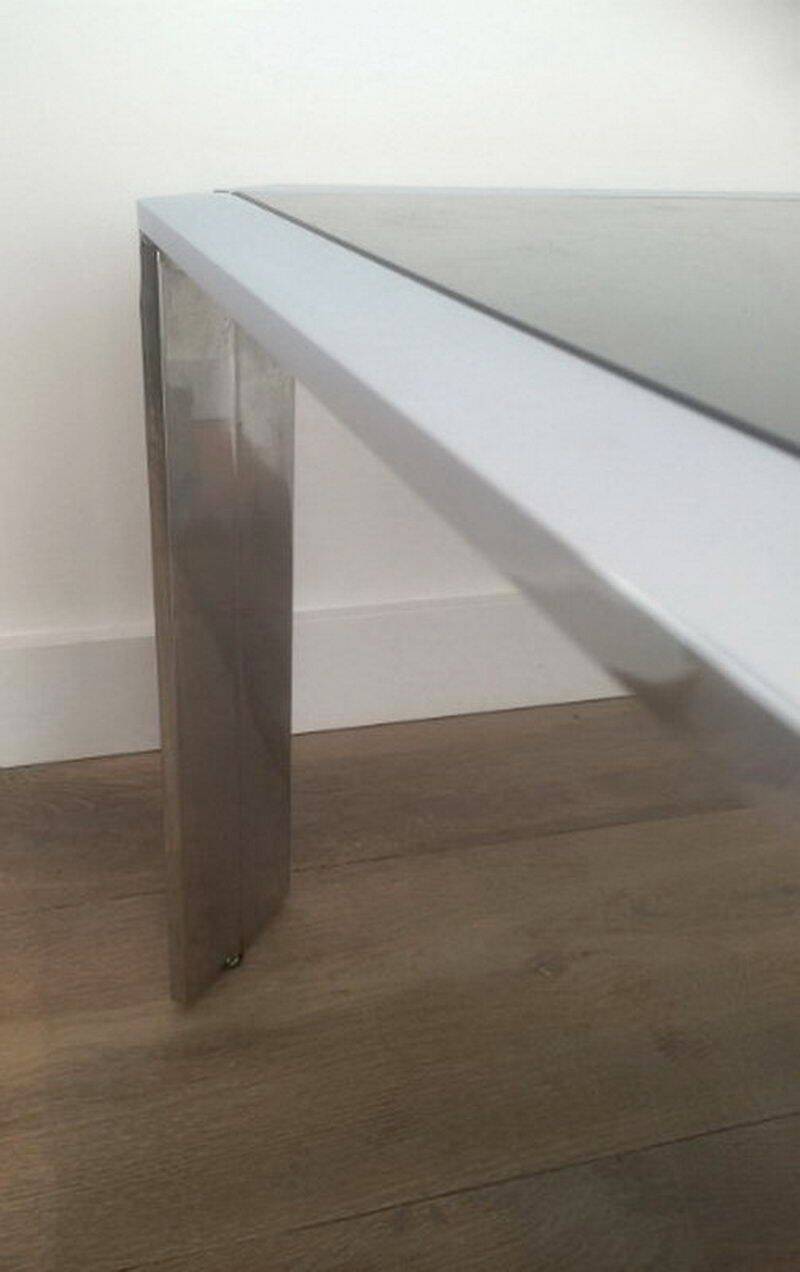 Beautiful octagonal chrome coffee table with black glass top