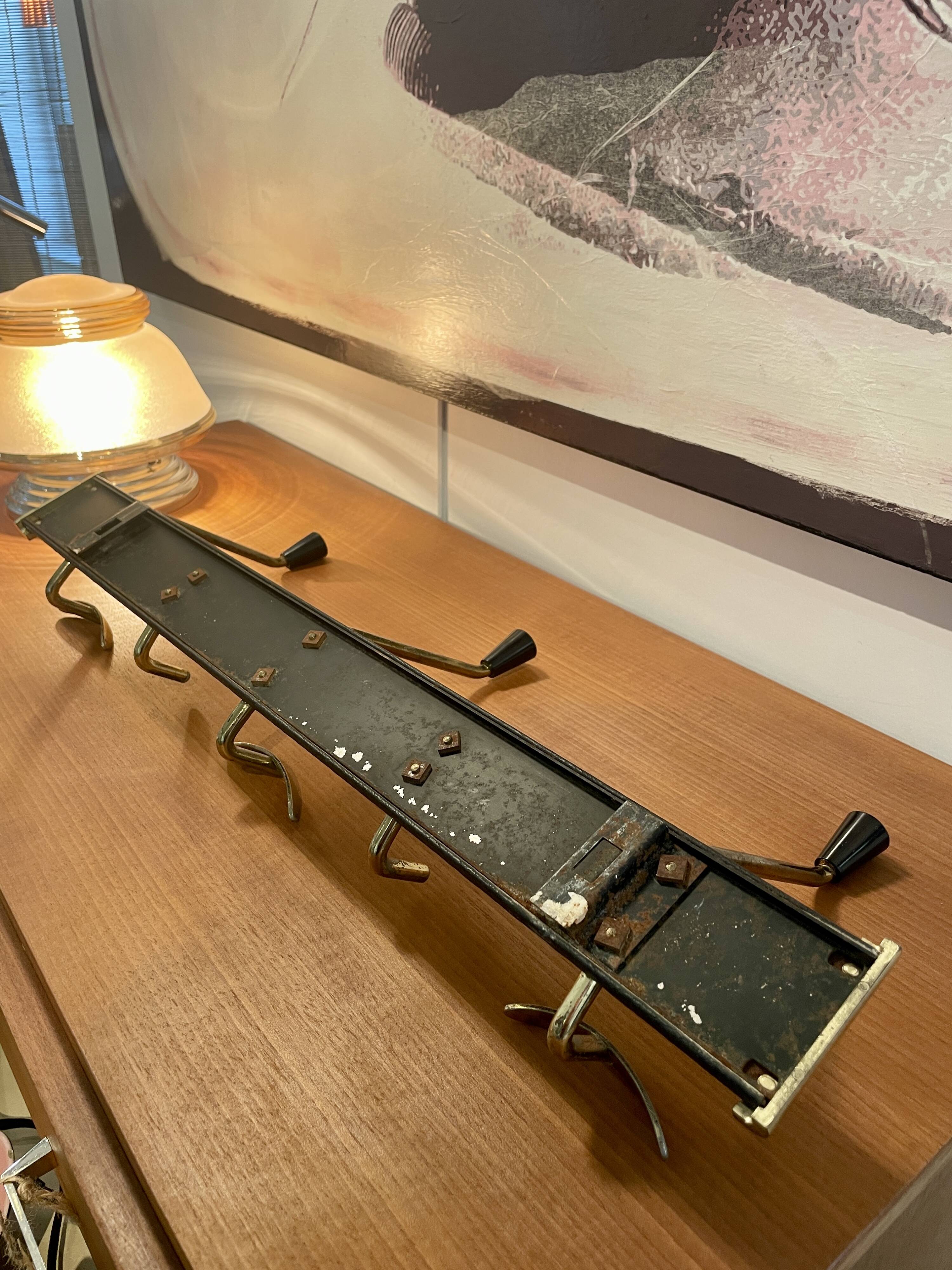 Wall coat rack with 5 vintage hooks