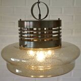 Vintage Brutalist Light X Large Glass Pendant Lamp Mid Century Modern 1980