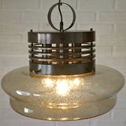 Vintage Brutalist Light X Large Glass Pendant Lamp Mid Century Modern 1980