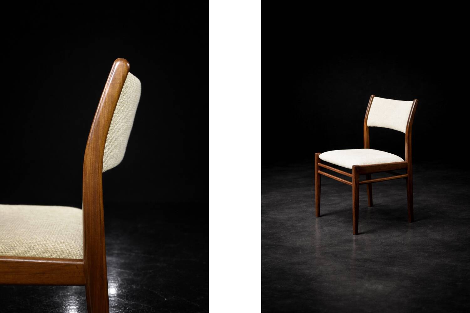 Vintage Mid-Century Modern Danish Teak & Beige Fabric Chairs, Set of 4