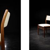 Vintage Mid-Century Modern Danish Teak & Beige Fabric Chairs, Set of 4