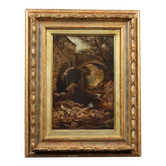 Old painting "Glimpse of a Landscape" oil on hardboard 1887