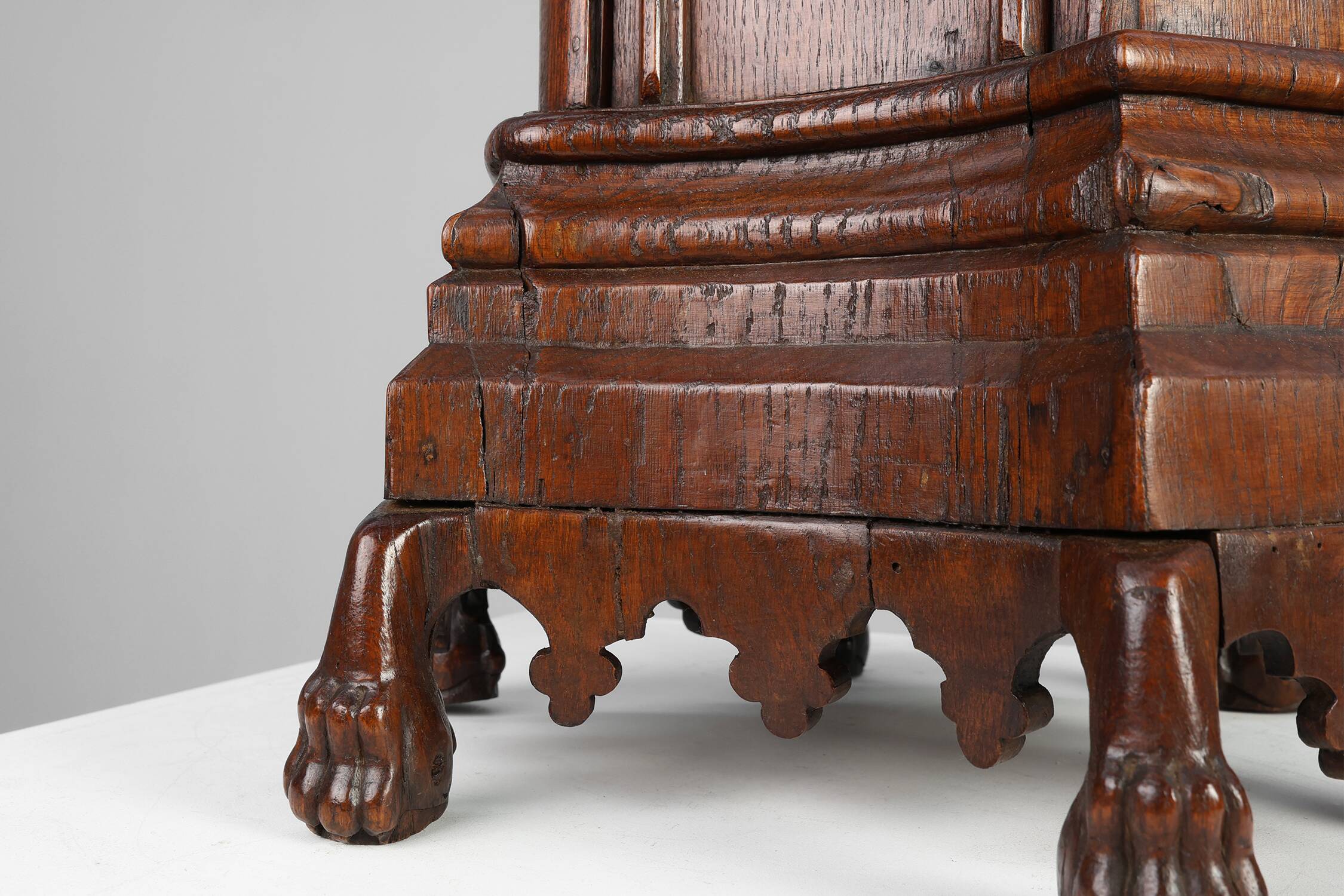 Neo-Gothic Oak Umbrella Stand with Sculptural Carving, France, 19th Century