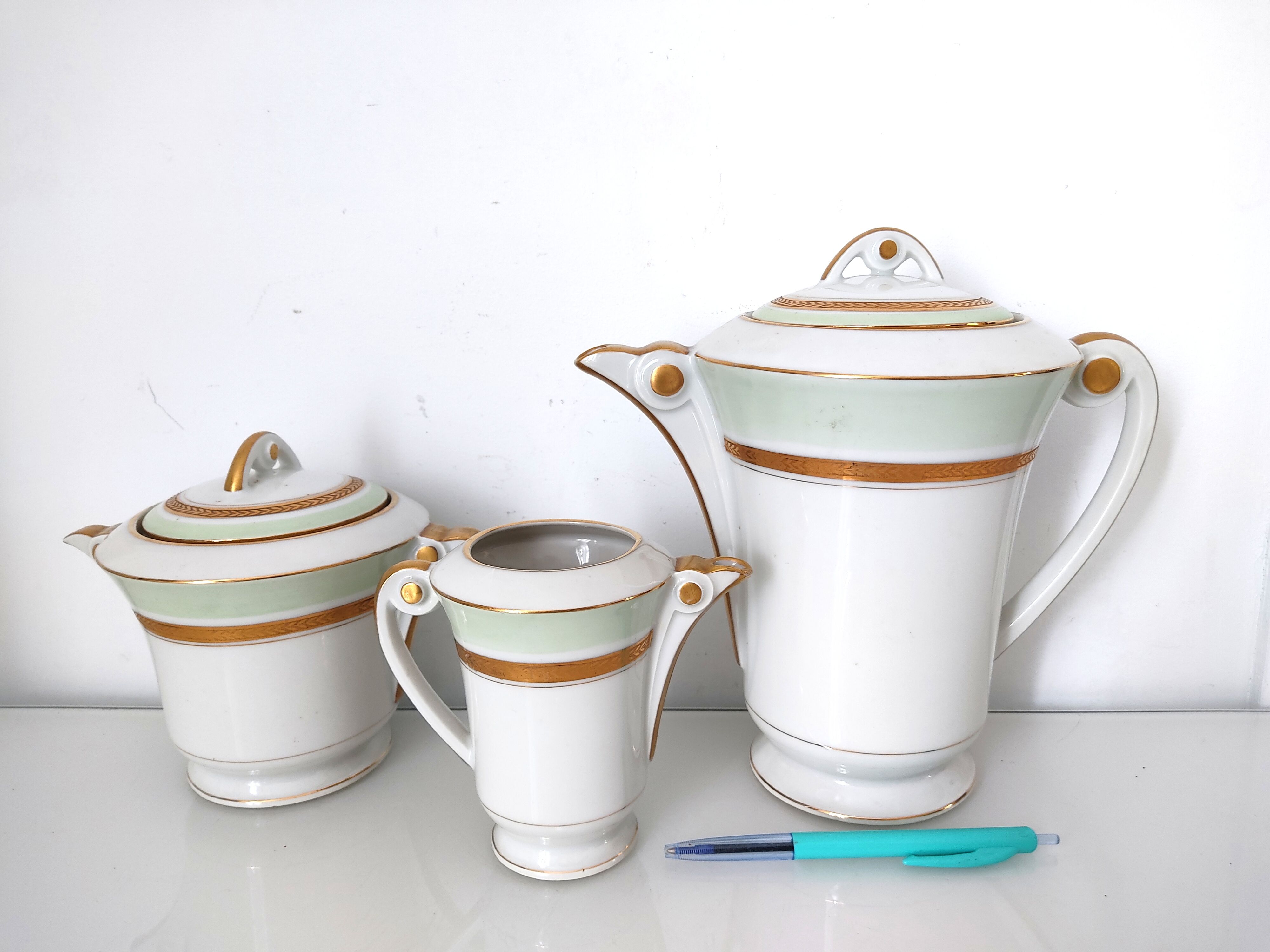 Coffee maker, milk jug and sugar jar porcelain JL&Cie Limoges