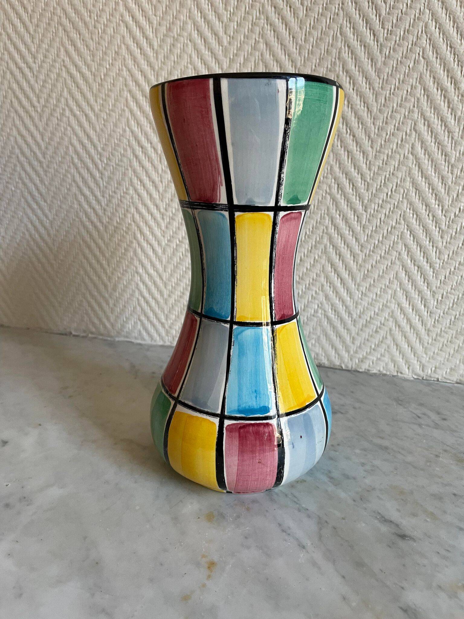 Schramberg Majolika Fabrik ceramic vase Mondrian style