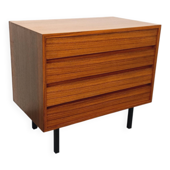 Vintage Scandinavian modernist chest of drawers in rosewood and black metal.